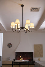 Lumos Black Chandelier – Modern Fabric Shade Pendant Light for Dining Room