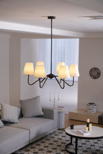 Lumos Black Chandelier – Modern Fabric Shade Pendant Light for Dining Room