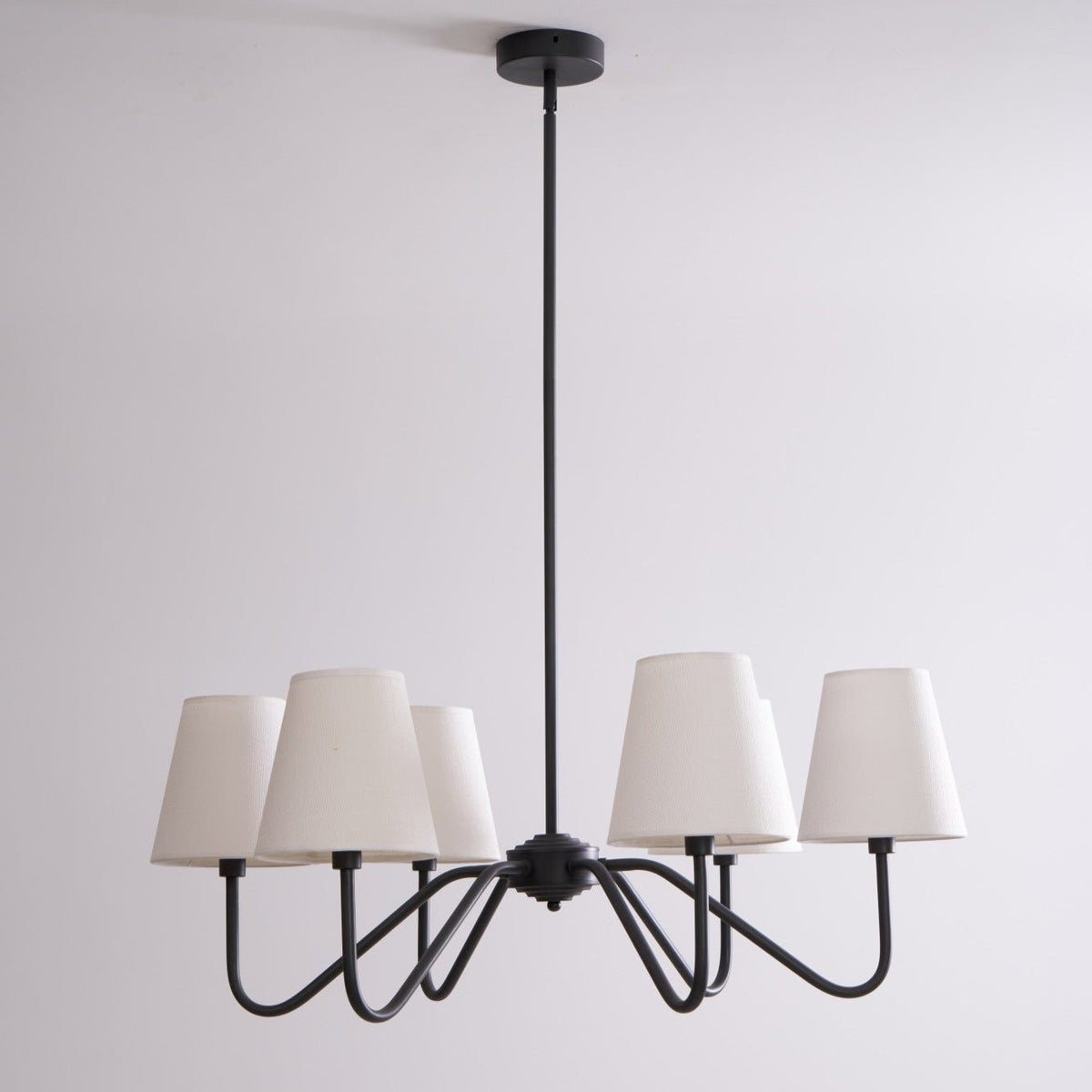 Lumos Black Chandelier – Modern Fabric Shade Pendant Light for Dining Room