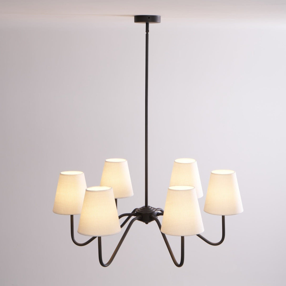 Lumos Black Chandelier – Modern Fabric Shade Pendant Light for Dining Room