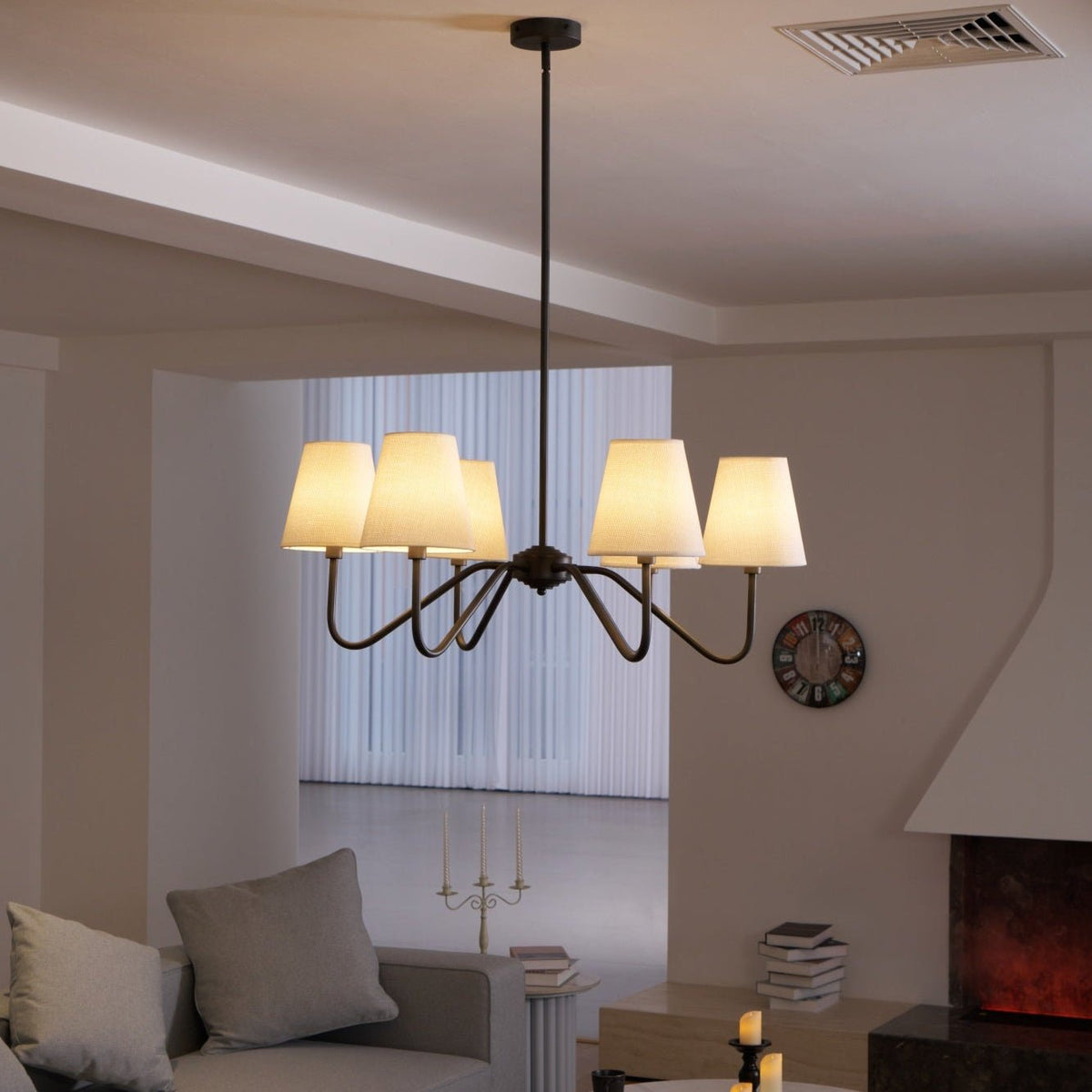 Lumos Black Chandelier – Modern Fabric Shade Pendant Light for Dining Room