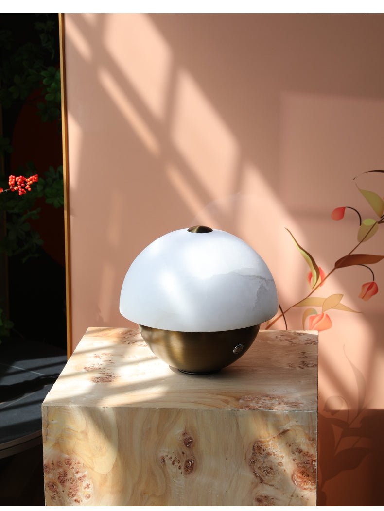 Luna Stone Mini Alabaster Table Lamp with Brass Base