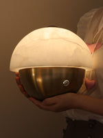 Luna Stone Mini Alabaster Table Lamp with Brass Base
