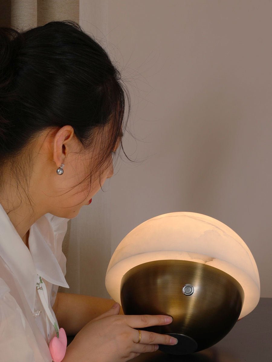 Luna Stone Mini Alabaster Table Lamp with Brass Base