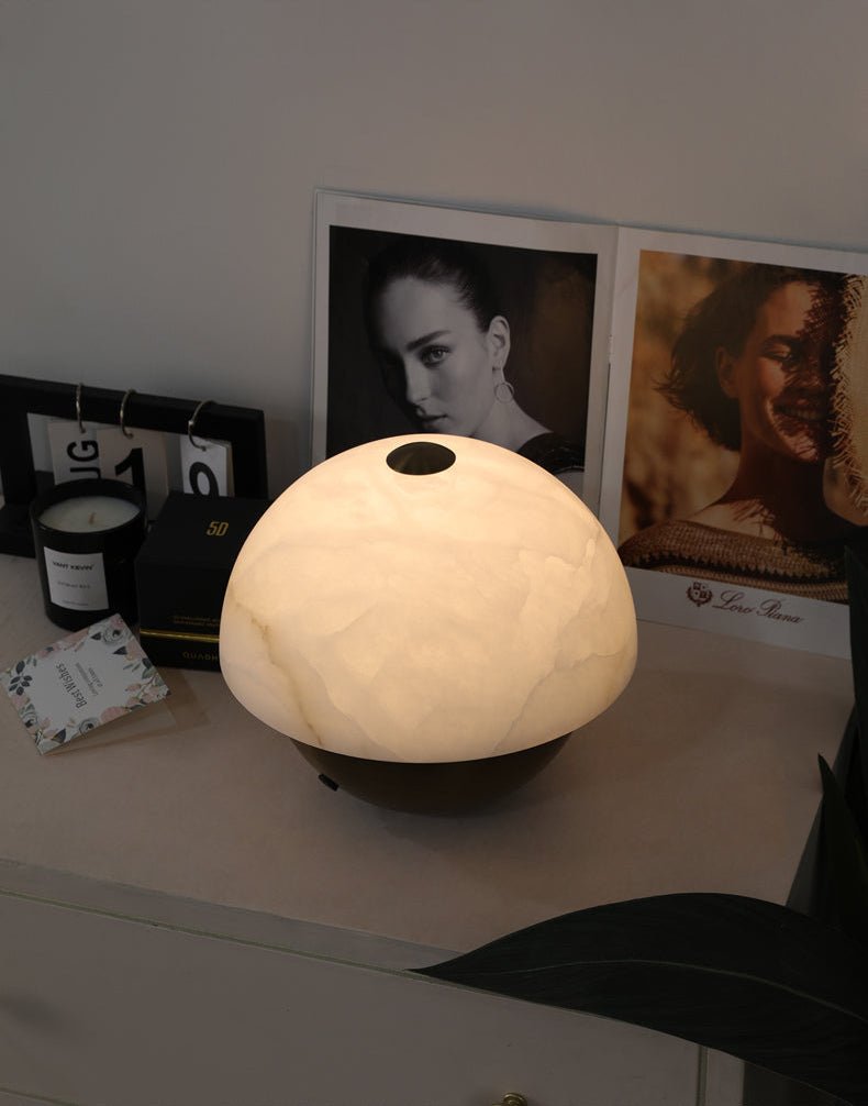 Luna Stone Mini Alabaster Table Lamp with Brass Base
