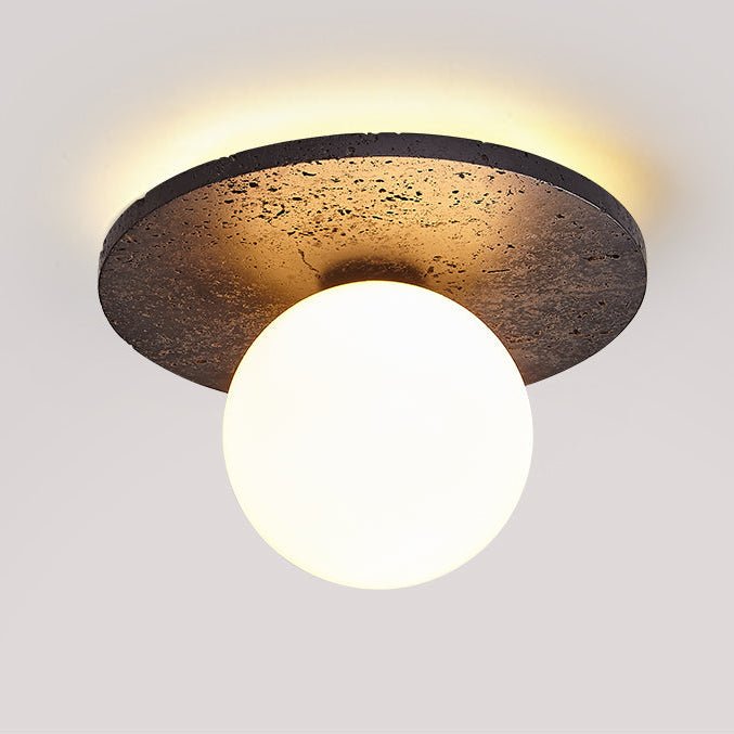 Luna Eruption Flush Mount Ceiling Light in Black Travertine and Opal Glass