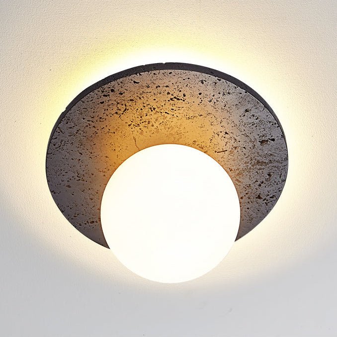 Luna Eruption Flush Mount Ceiling Light in Black Travertine and Opal Glass