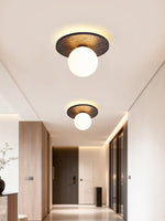 Luna Eruption Flush Mount Ceiling Light in Black Travertine and Opal Glass