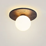 Luna Eruption Flush Mount Ceiling Light in Black Travertine and Opal Glass
