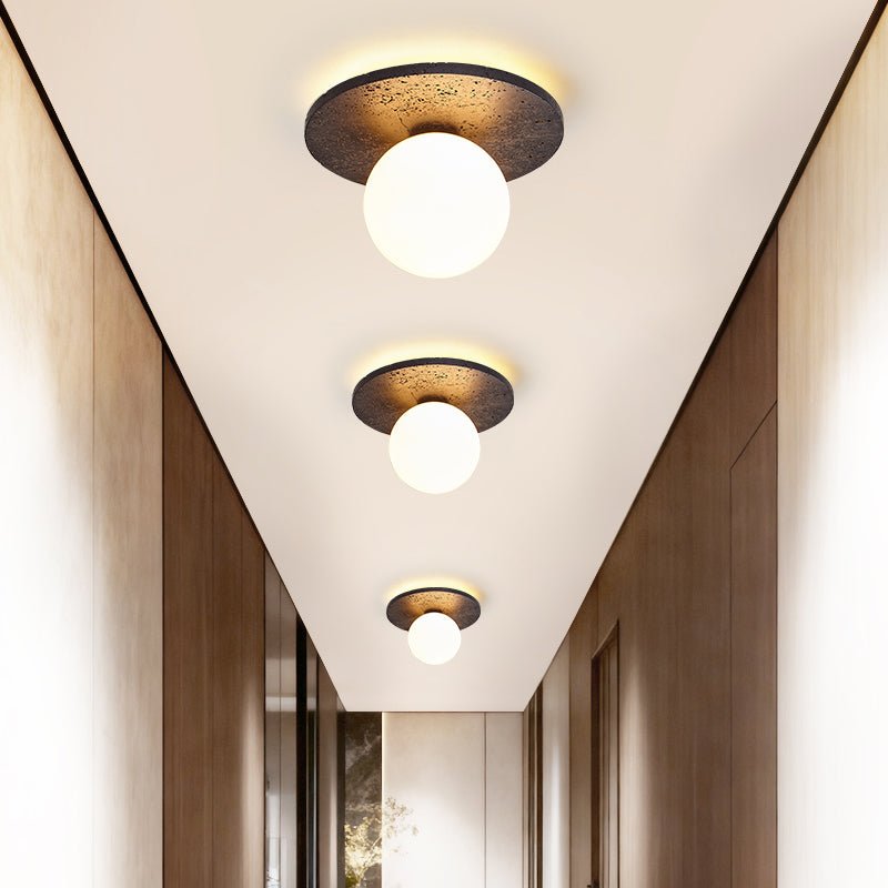 Luna Eruption Flush Mount Ceiling Light in Black Travertine and Opal Glass