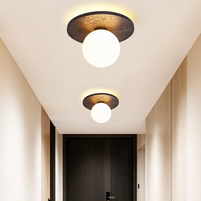 Luna Eruption Flush Mount Ceiling Light in Black Travertine and Opal Glass