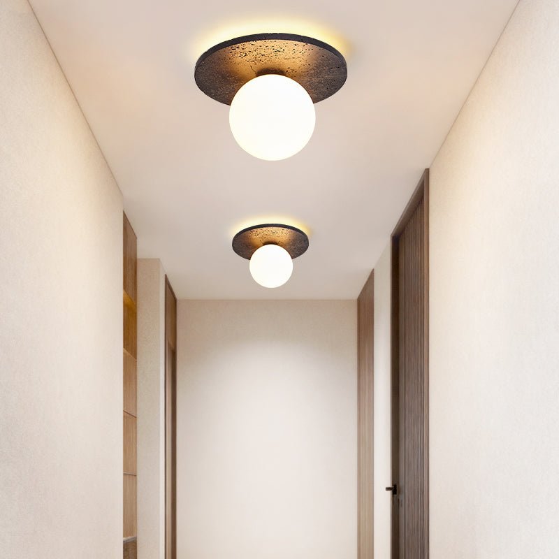 Luna Eruption Flush Mount Ceiling Light in Black Travertine and Opal Glass