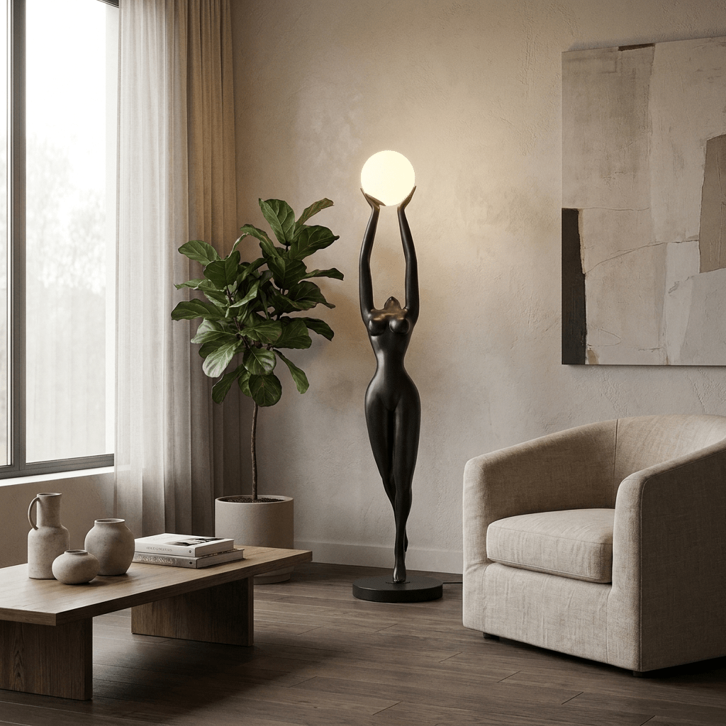 Luna Reach Sculpture Floor Lamp – Modern Art Deco Ambient Lighting
