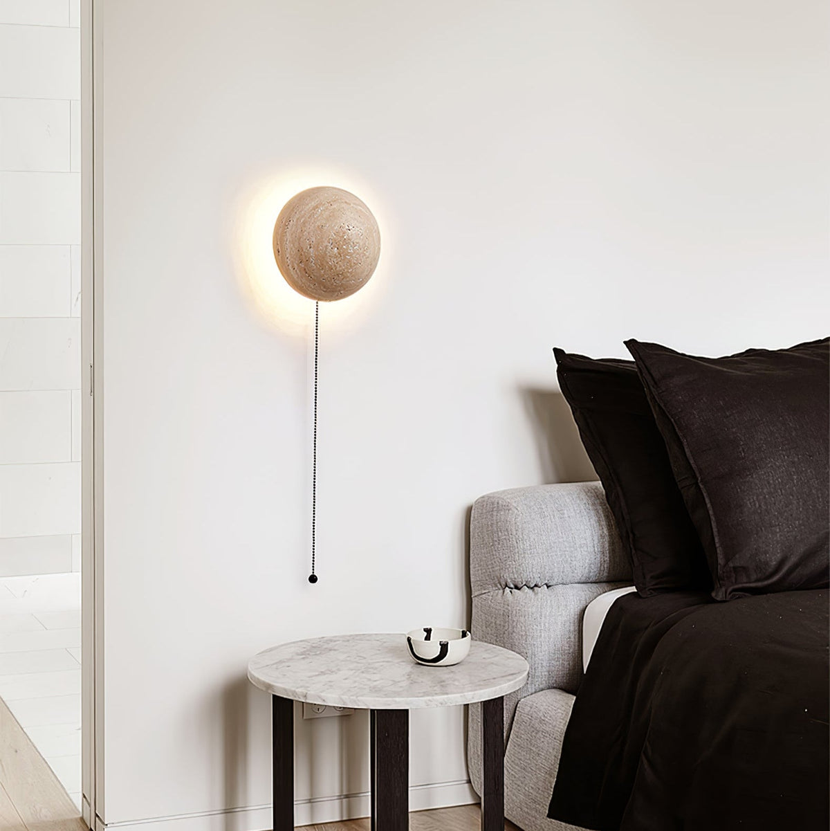 Luna Travertine Wall Sconce – Natural Stone LED Wall Light for Modern Interiors