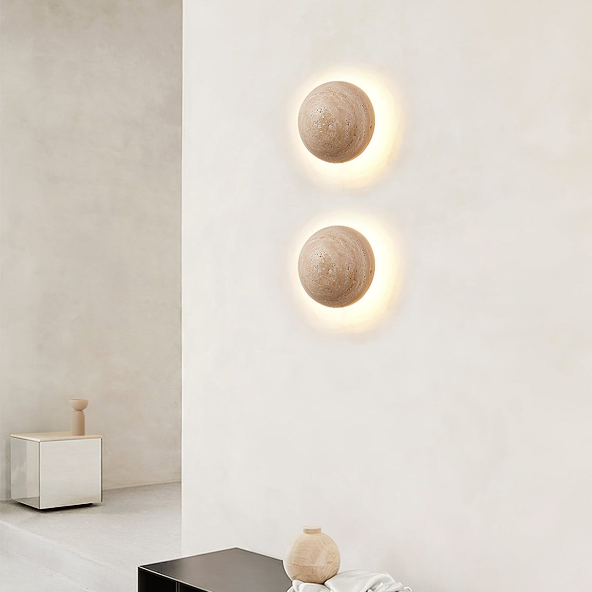 Luna Travertine Wall Sconce – Natural Stone LED Wall Light for Modern Interiors