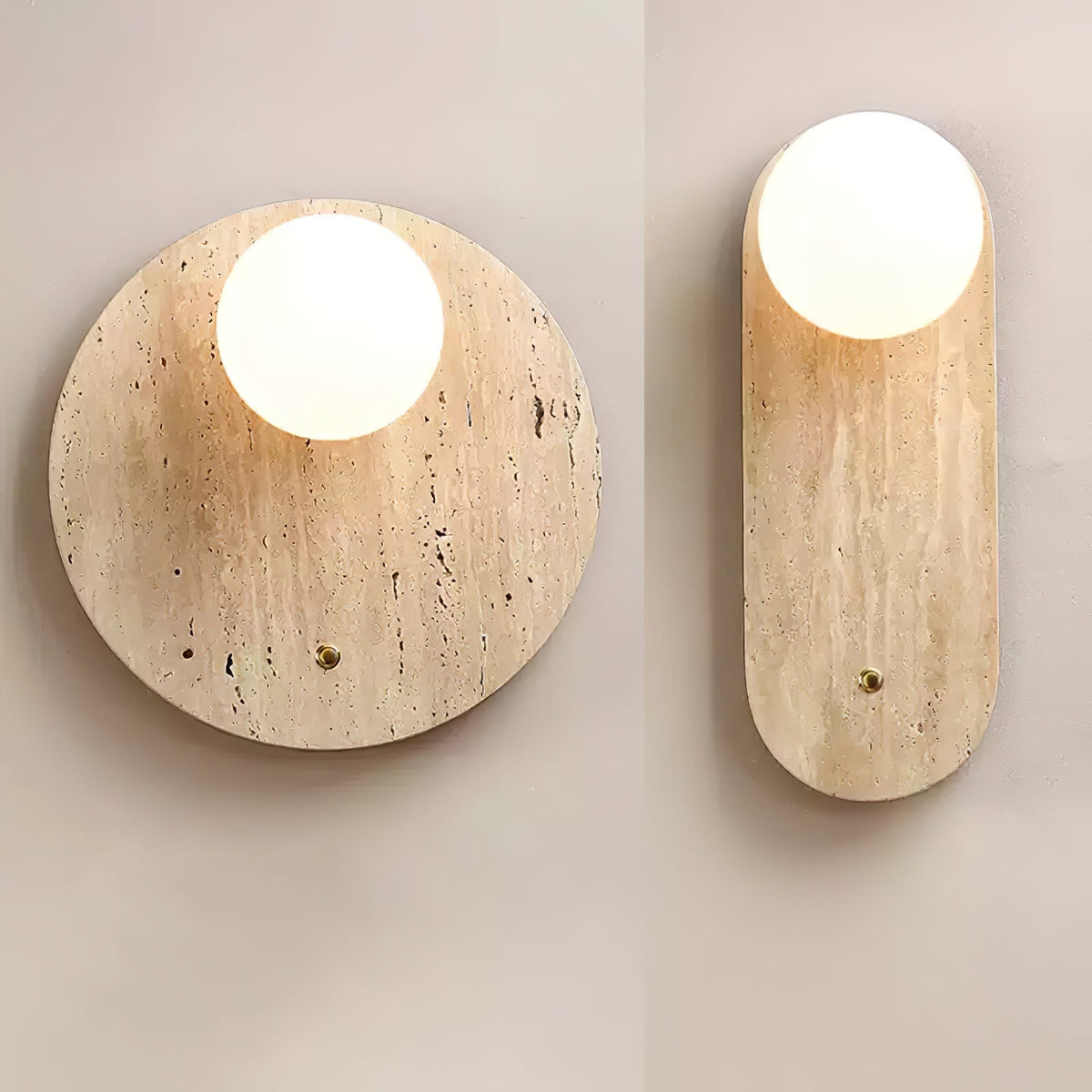 Luna Travertine Wall Sconce — Natural Stone & Glass Ambient Light