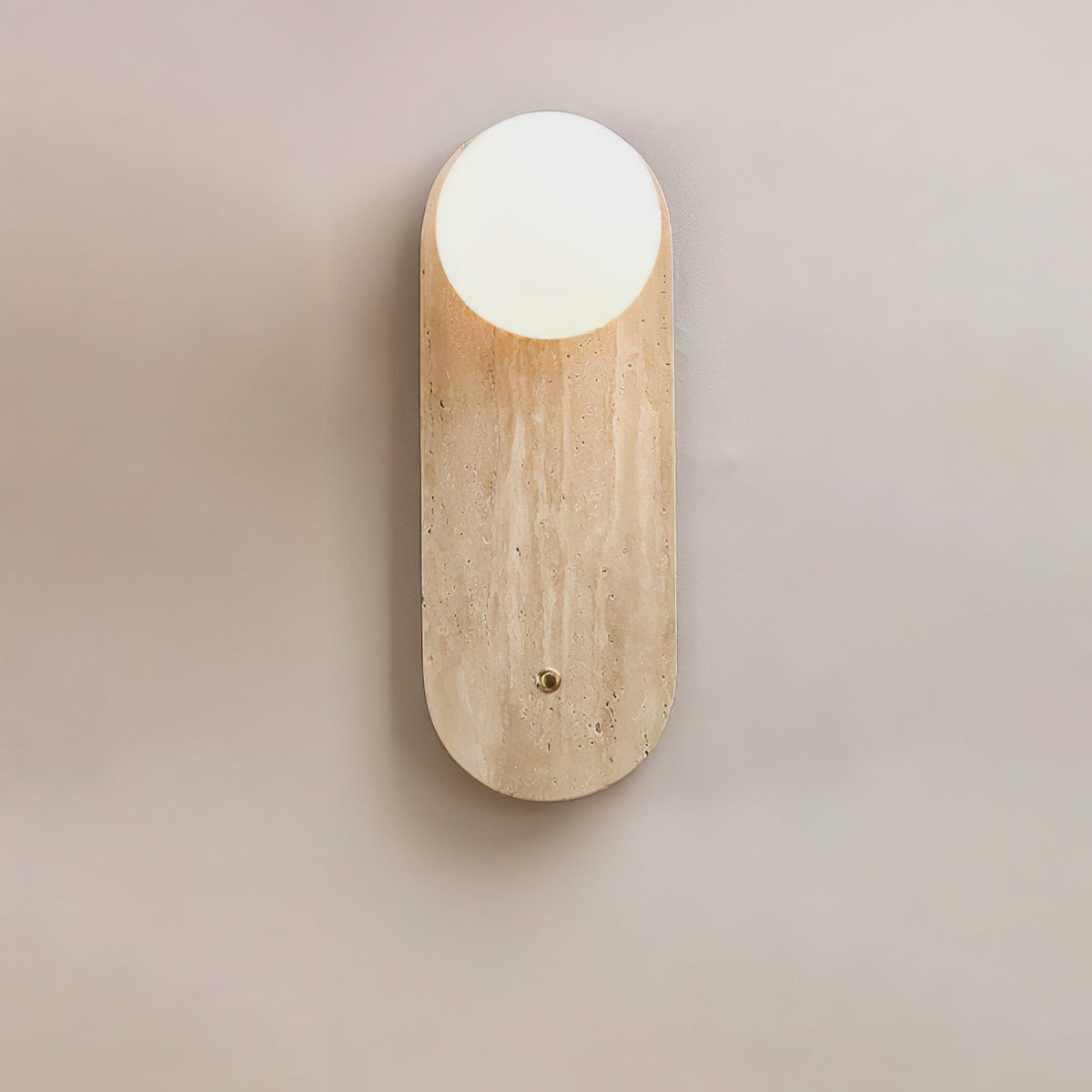 Luna Travertine Wall Sconce — Natural Stone & Glass Ambient Light