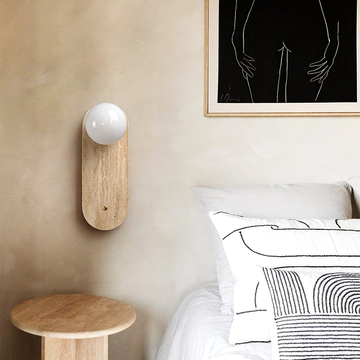 Luna Travertine Wall Sconce — Natural Stone & Glass Ambient Light