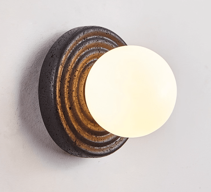 Lunara Black Travertine Wall Sconce with Opal Glass Globe