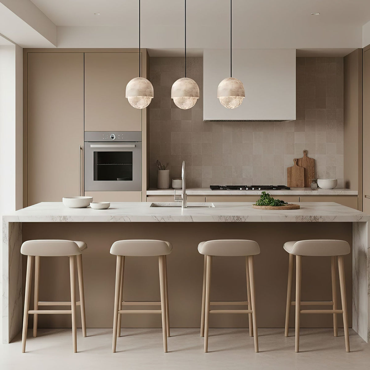 Lunar Dome Alabaster Pendant Light – Modern Minimalist Ceiling Lamp