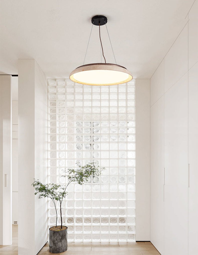 Lunar Disc Travertine Pendant Light – Modern Natural Stone Ceiling Lamp