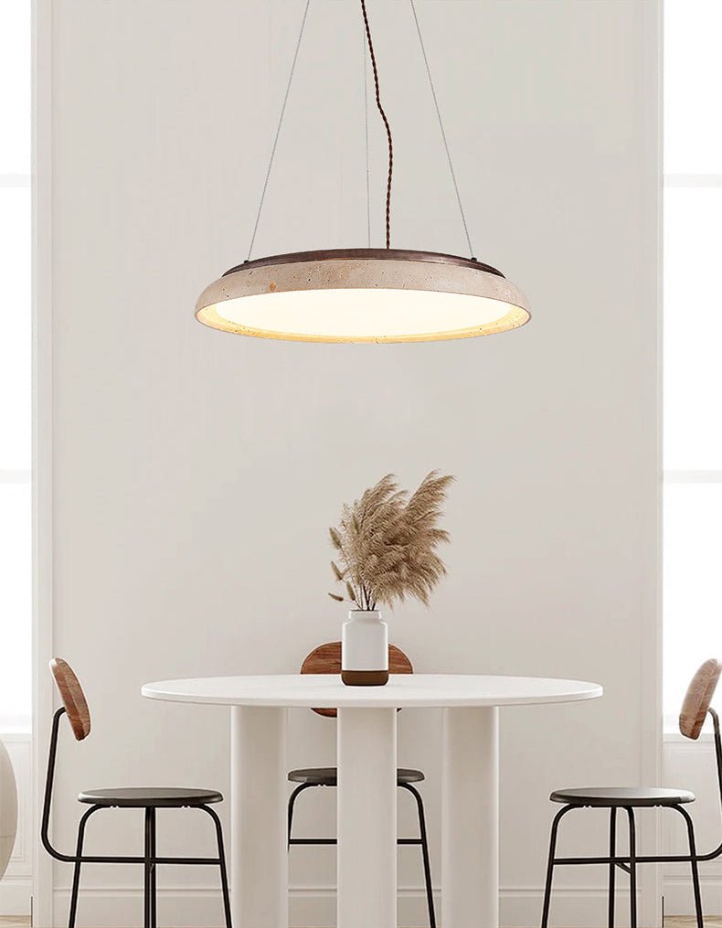 Lunar Disc Travertine Pendant Light – Modern Natural Stone Ceiling Lamp