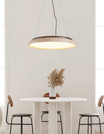 Lunar Disc Travertine Pendant Light – Modern Natural Stone Ceiling Lamp