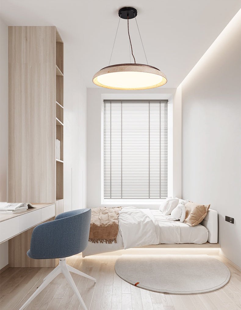 Lunar Disc Travertine Pendant Light – Modern Natural Stone Ceiling Lamp