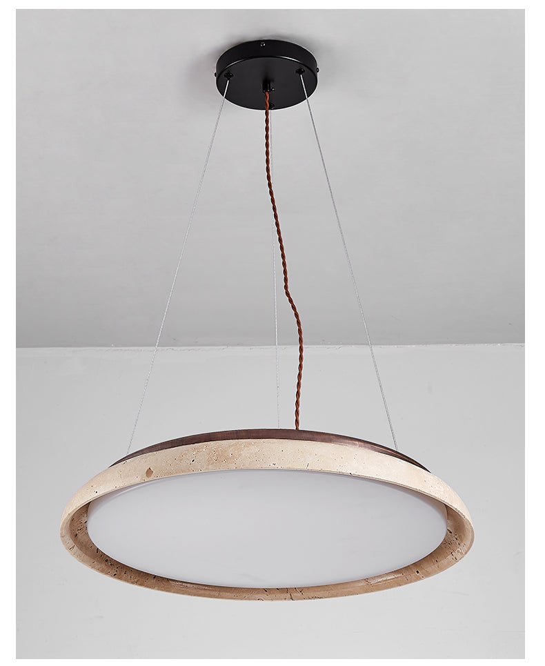 Lunar Disc Travertine Pendant Light – Modern Natural Stone Ceiling Lamp