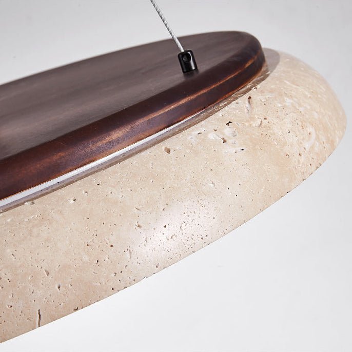 Lunar Disc Travertine Pendant Light – Modern Natural Stone Ceiling Lamp