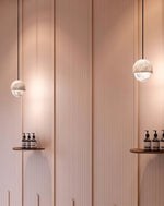 Lunar Dome Alabaster Pendant Light – Modern Minimalist Ceiling Lamp