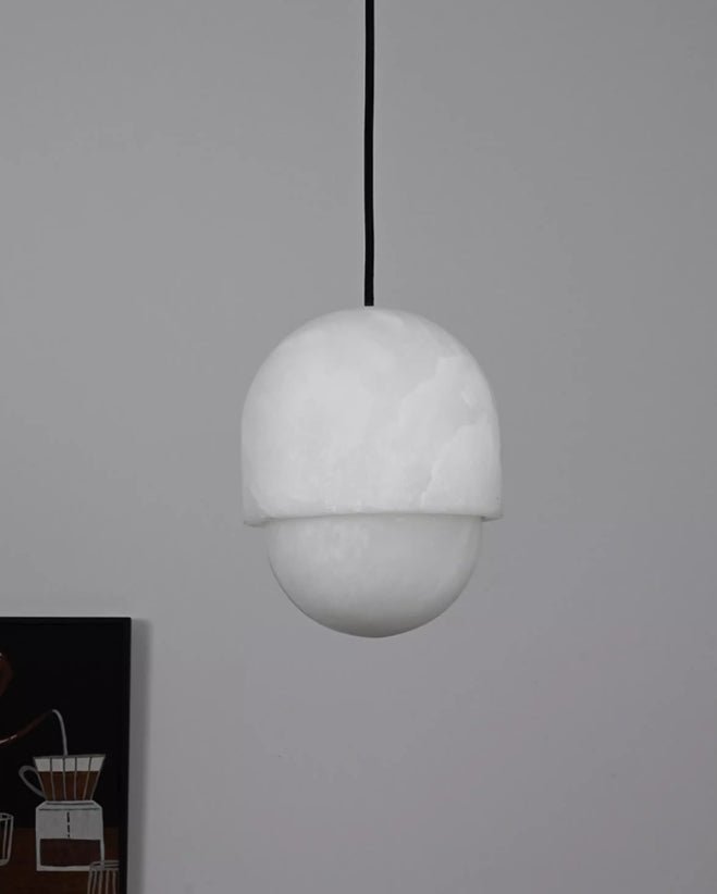 Lunar Dome Alabaster Pendant Light – Modern Minimalist Ceiling Lamp