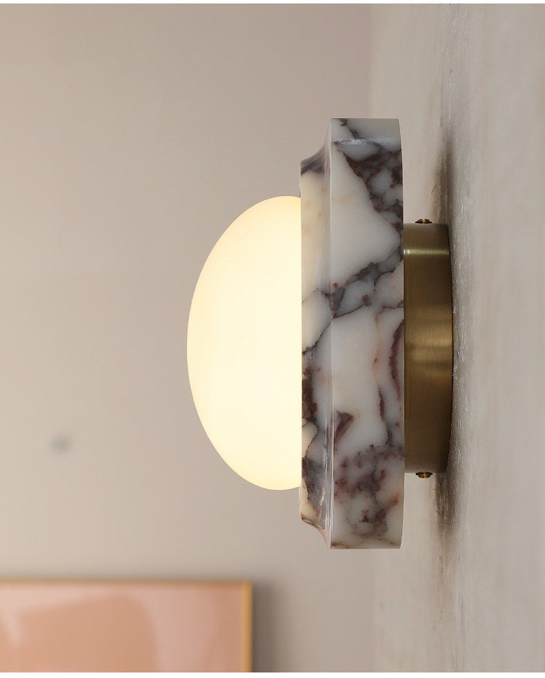 Lunar Marble Wall Sconce – Modern Round LED Wall Light for Bedroom & Living Room