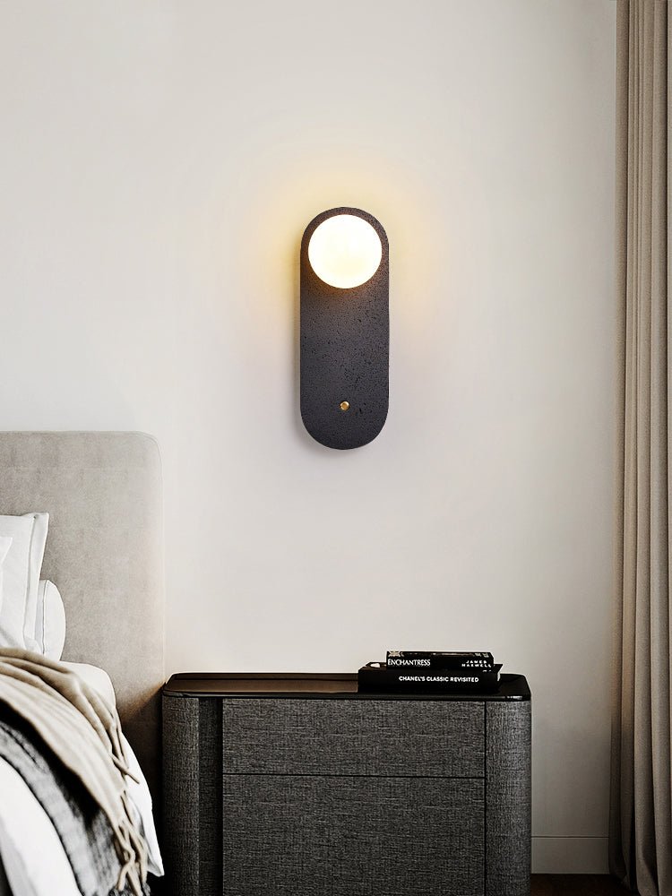 Black Travertine Wall Sconce with White Glass Shade