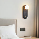 Black Travertine Wall Sconce with White Glass Shade