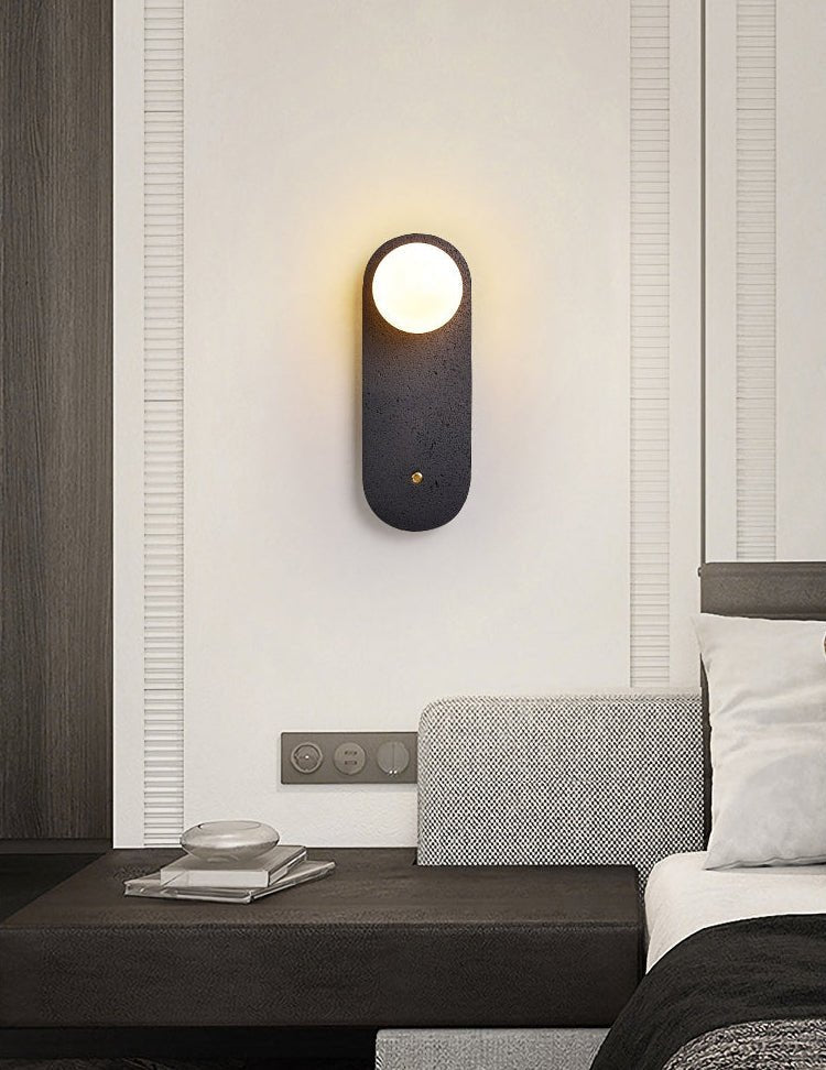 Black Travertine Wall Sconce with White Glass Shade