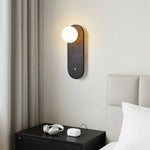 Black Travertine Wall Sconce with White Glass Shade