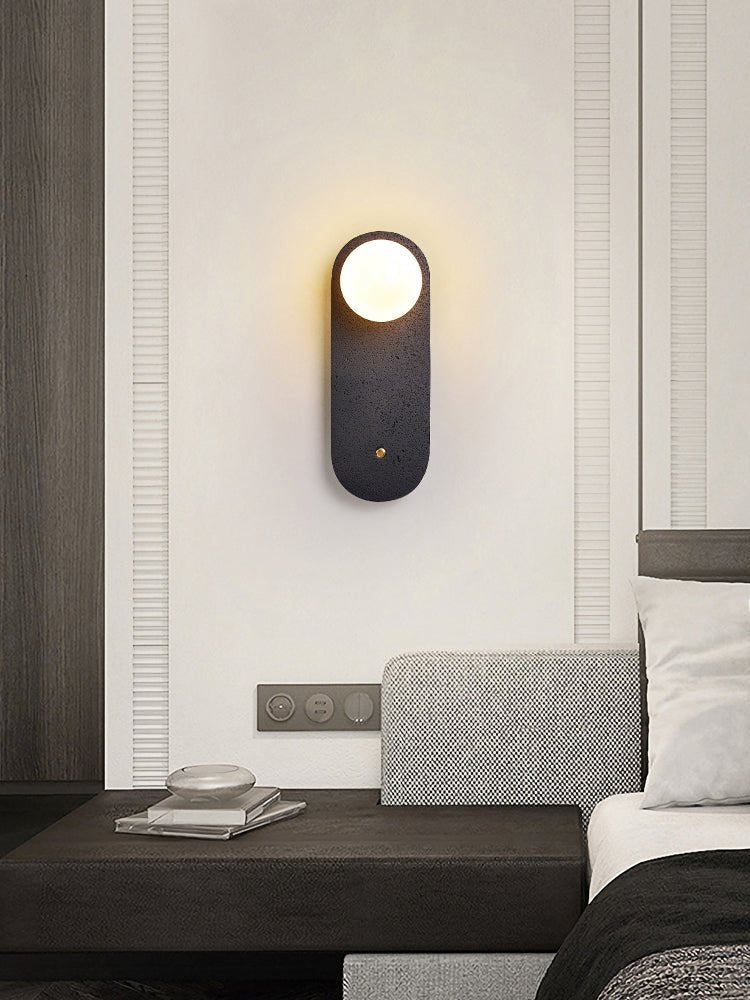 Black Travertine Wall Sconce with White Glass Shade