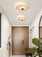 Lunar Ripple Flush Mount Ceiling Light in Travertine and Glass