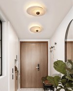Lunar Ripple Flush Mount Ceiling Light in Travertine and Glass