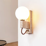 Lunar Travertine Wall Sconce with Opal Glass Globe