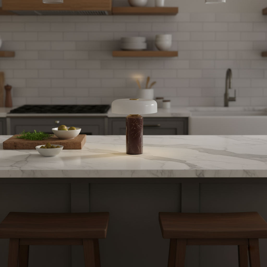 Lunara Marble Table Lamp with Opaline Glass Shade