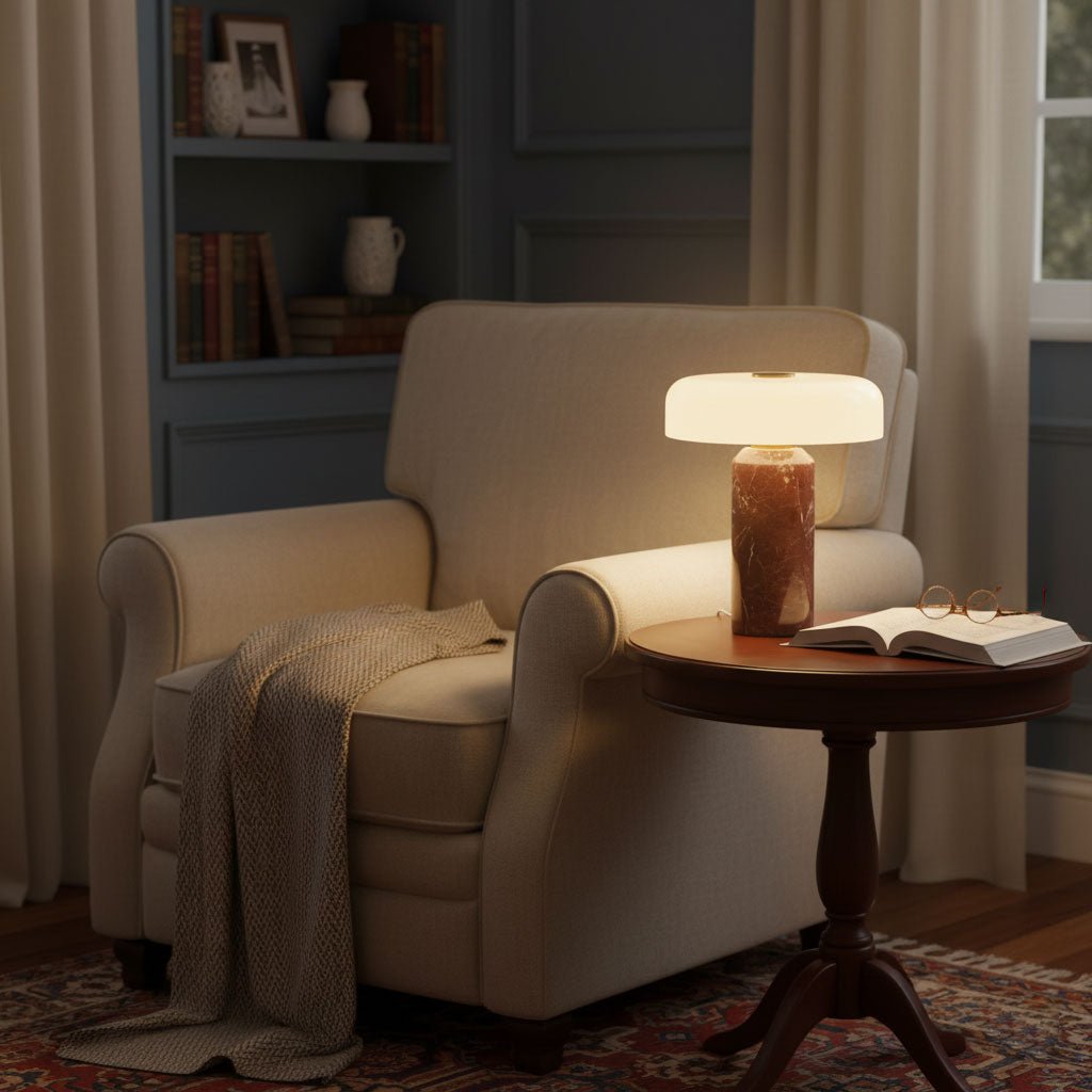 Lunara Marble Table Lamp with Opaline Glass Shade