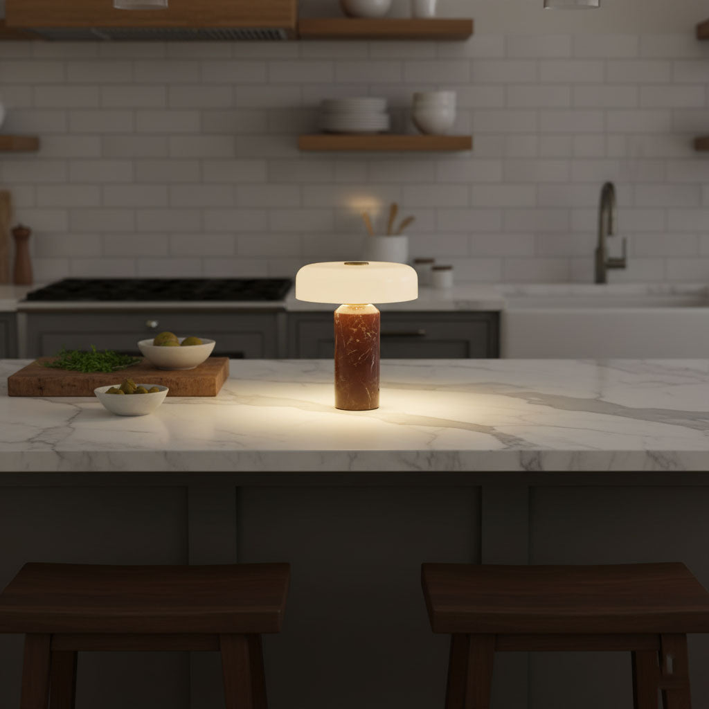 Lunara Marble Table Lamp with Opaline Glass Shade