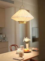 Lunara Pendant Light – Pleated Fabric Shade with Gold Accents