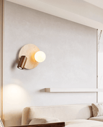 Lunara Duo Wall Sconce in Travertine, Wood & Opal Glass