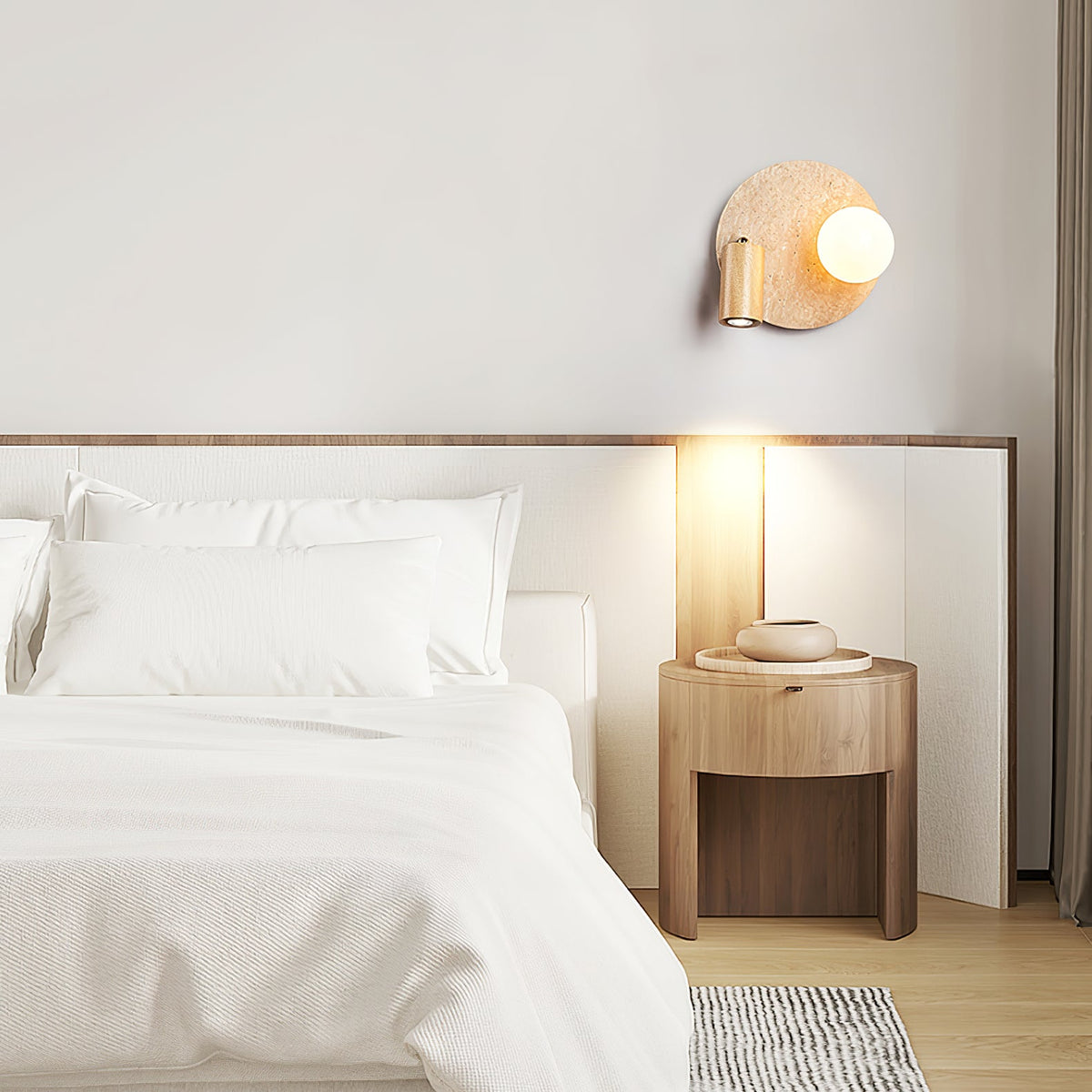 Lunara Duo Wall Sconce in Travertine, Wood & Opal Glass