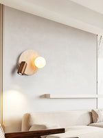 Lunara Duo Wall Sconce in Travertine, Wood & Opal Glass