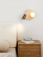 Lunara Duo Wall Sconce in Travertine, Wood & Opal Glass