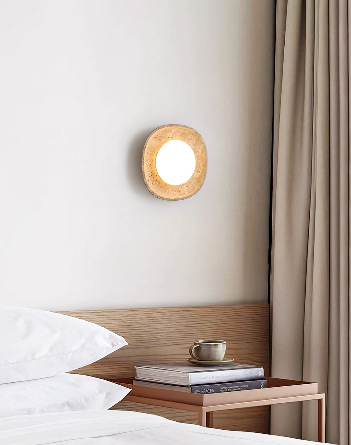 Lunara Fossil Travertine Wall Sconce with Opal Glass Globe